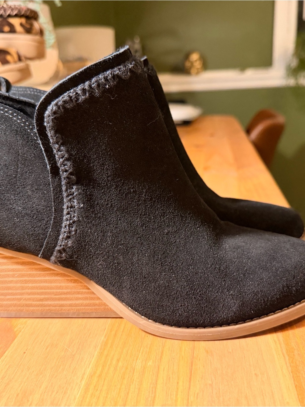 Toms Black Suede Ankle Booties with Wood-Look Heel - Picture 2 of 4